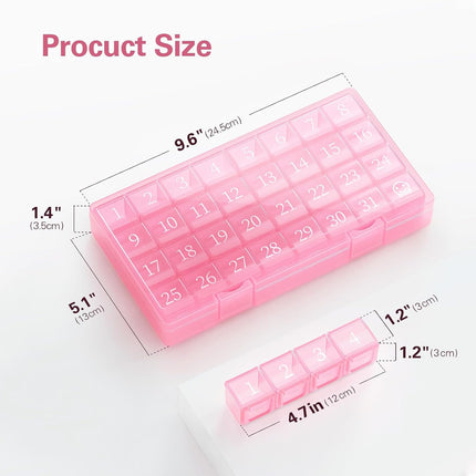 Monthly Pill Organizer 1 Time a Day, 30 Day Once One Month Pills Box for Travel, Pink Medicine Vitamins, Supplements & Fish Oils -