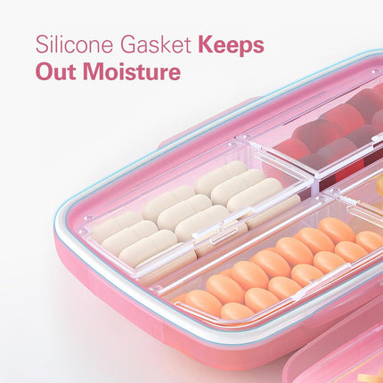 Large Pill Organizer with 8 Compartments, Pocket Pharmacy Travel Box Moisture-Proof, Portable Vitamin for Fish Oil & Supplements (Pink) Pink -