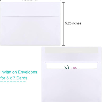 50 Packs 5x7 Envelopes, White A7 Envelopes for Invitations, Printable, Self Seal Weddings, Photos, Postcards, Greeting Cards, Mailing (5.25x7.25in)