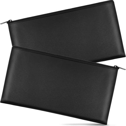 2 Pieces Money Bags with Zipper, 11x6.1 inch Pouch, Bank Bag, Cash Check Wallet, Cosmetics Black