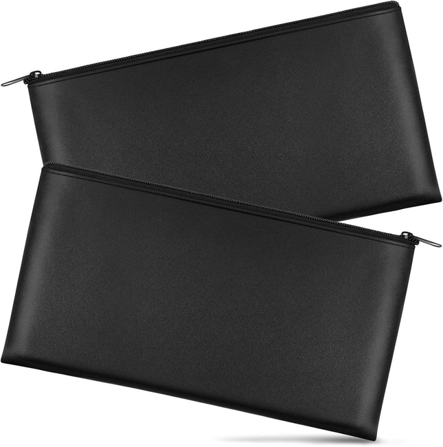 2 Pieces Money Bags with Zipper 11x6.1 inch Pouch Bank Bag Cash Check Wallet Cosmetics Black