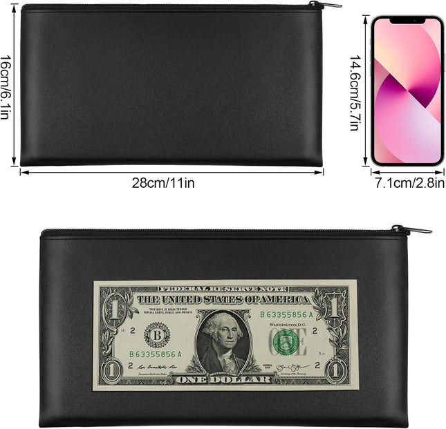 2 Pieces Money Bags with Zipper 11x6.1 inch Pouch Bank Bag Cash Check Wallet Cosmetics Black – product detail