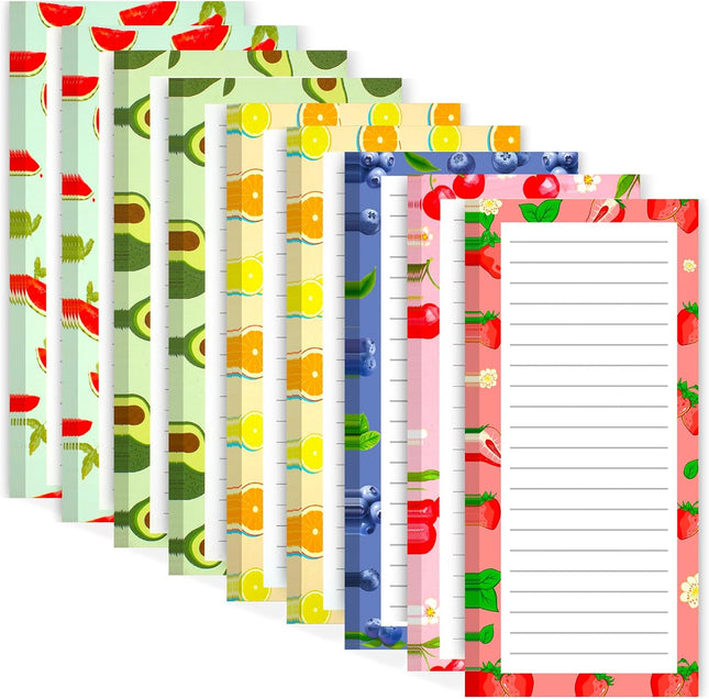 9 Pack Magnetic Notepads for Refrigerator Fruit Design Grocery List Pad Fridge Full Magnet Back Shopping