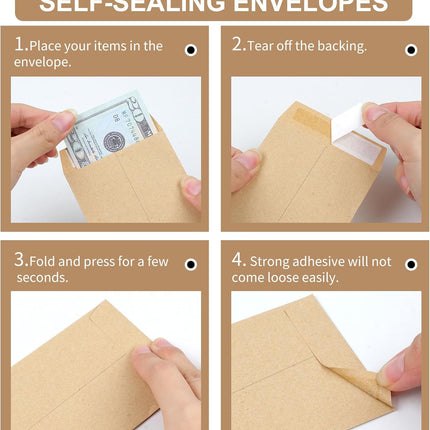 120 PCS Money Envelopes for Cash Kraft Paper, 6.5”x3.2” Small Self-Adhesive, Saving Challenge Coin Coin, Check, Budget, Item Organizer - 6.5"x 3.2"