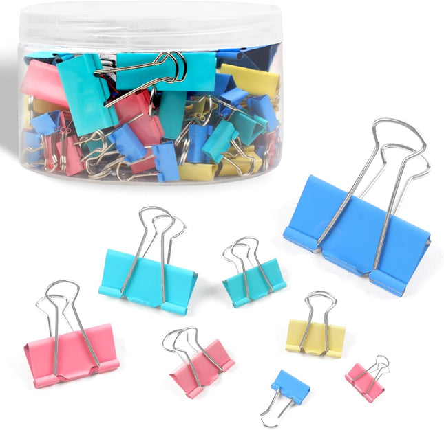 125Pcs Binder Clips Colored Assorted Sizes 6 Sizes Paper for Office Supplies/Home/School (Blue Pink Yellow