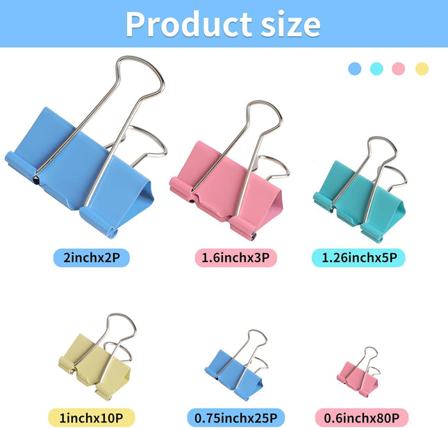 125Pcs Binder Clips Colored Assorted Sizes 6 Sizes Paper for Office Supplies/Home/School (Blue Pink Yellow – product detail