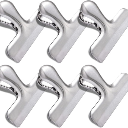 6 Pack Bag Clips, Stainless Steel Chip, Chip Clips Food Clip, Heavy Duty Air Tight Seal Kitchen Clip Snack Clamp Sliver Packs