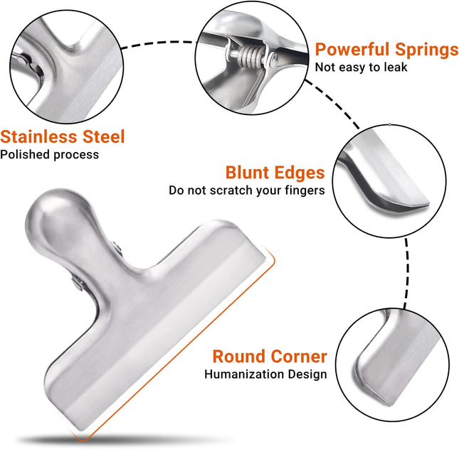 6 Pack Bag Clips Stainless Steel Chip Chip Clips Food Clip Heavy Duty Air Tight Seal Kitchen Clip Snack – product detail