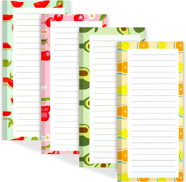 4 Pack Magnetic Notepads for Refrigerator Grocery List Magnet Pad Fridge Fruit Design Full Back Shopping