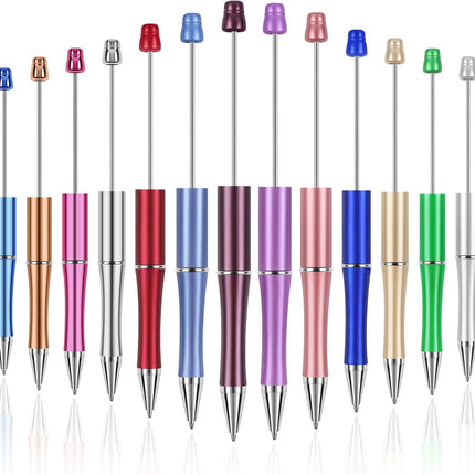 15 PCS Beadable Pens, Pens Bulk Colored Plastic, Black Ink Beaded Creative Diy Pen, Bend for Make Gifts Children and Students, Office School Supplies -