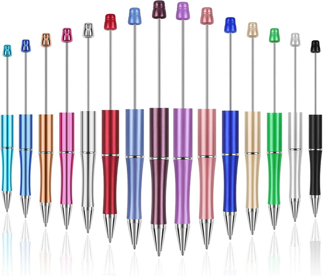 15 PCS Beadable Pens Pens Bulk Colored Plastic Black Ink Beaded Creative Diy Pen Bend for Make Gifts