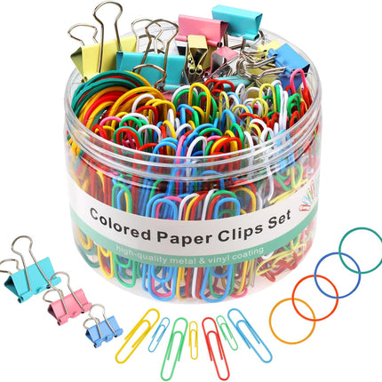 300 Pcs Binder Clips, Rubber Bands, Office Set, Paper School & Teacher Supplies for Desk Essentials (Assorted Sizes) -