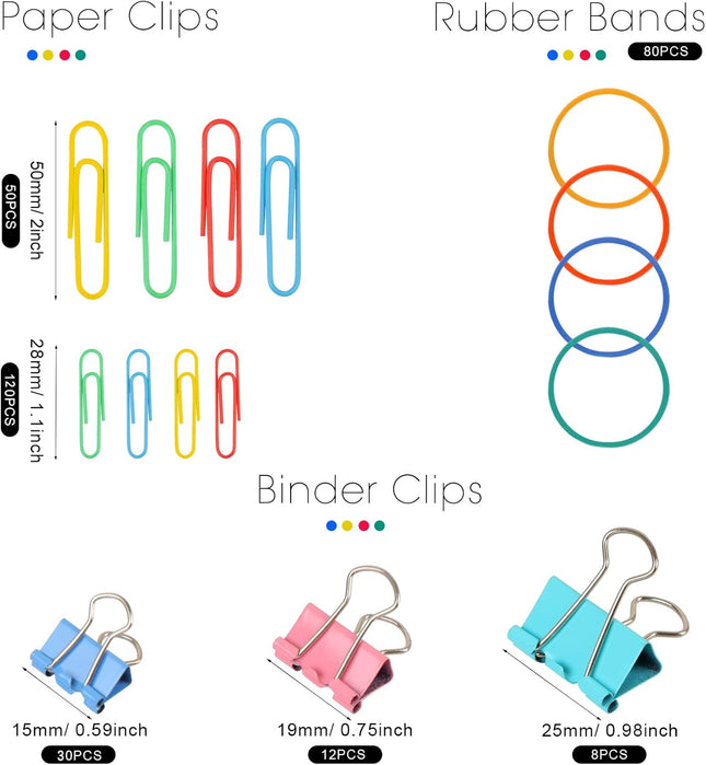 300 Pcs Binder Clips Rubber Bands Office Set Paper School & Teacher Supplies for Desk Essentials (Assorted – product detail