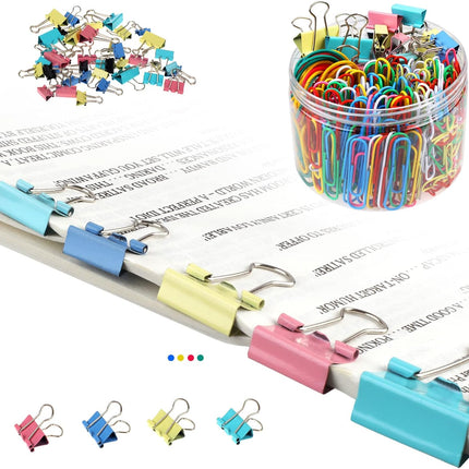 300 Pcs Binder Clips, Rubber Bands, Office Set, Paper School & Teacher Supplies for Desk Essentials (Assorted Sizes) -