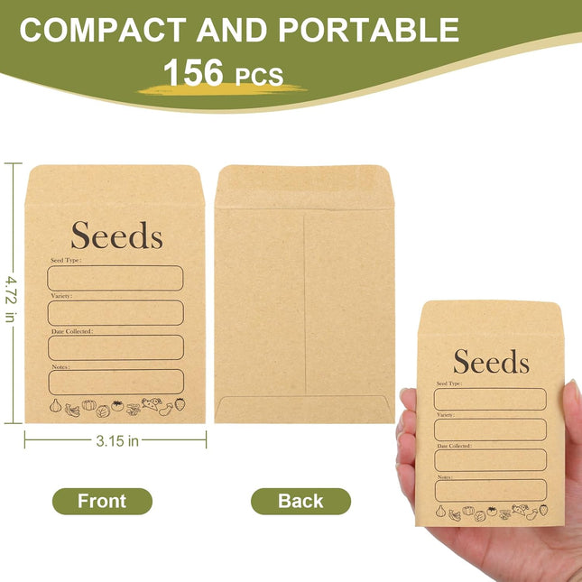 156 PCS Seed Envelopes 3.15 x 4.72 Packets Kraft Seeds Saving Envelope Self Sealing Storage Mini Envelope – product detail