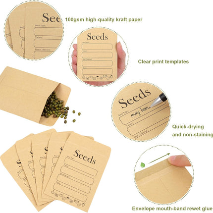 156 PCS Seed Envelopes 3.15”x 4.72”, Packets Kraft Seeds Saving Envelope, Self Sealing Storage Mini Envelope for Flower Vegetable -