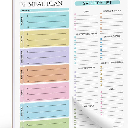Weekly Meal Planner Notebook 8.5x11”, 50 Sheets Magnetic, Double Helix and Grocery List, Wall-Mountable Menu for Fridge Notepad Daily & Plan -