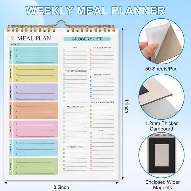 Weekly Meal Planner Notebook 8.5x11 50 Sheets Magnetic Double Helix and Grocery List Wall-Mountable Menu – product detail