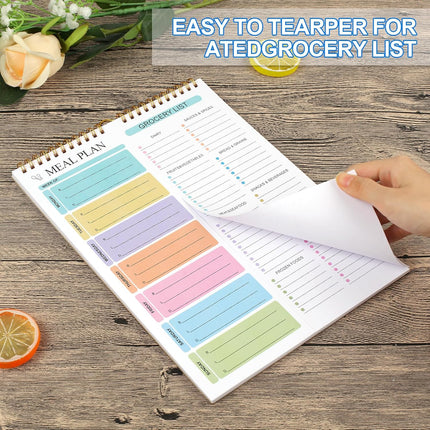 Weekly Meal Planner Notebook 8.5x11”, 50 Sheets Magnetic, Double Helix and Grocery List, Wall-Mountable Menu for Fridge Notepad Daily & Plan -
