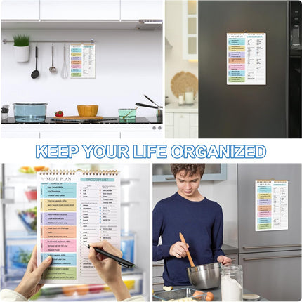 Weekly Meal Planner Notebook 8.5x11”, 50 Sheets Magnetic, Double Helix and Grocery List, Wall-Mountable Menu for Fridge Notepad Daily & Plan -