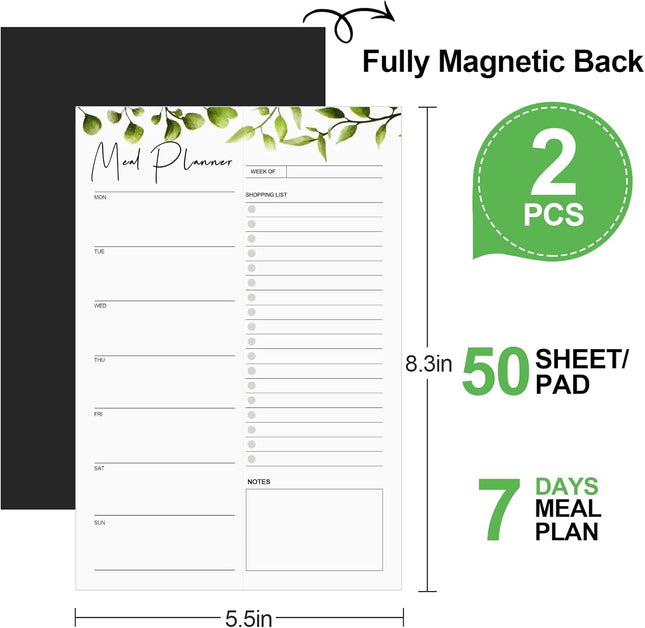 2 PCS Weekly Meal Planner Magnetic for Fridge 8.3x5.5 Undated and Grocery List Tearable Shopping List Menu – product detail