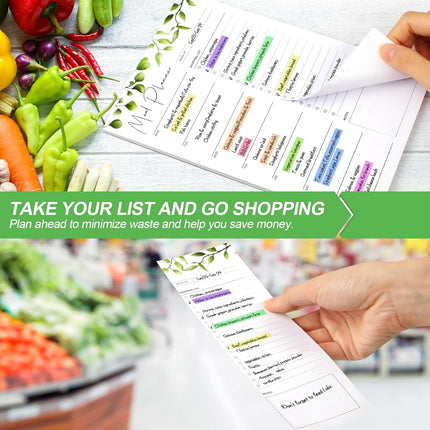 2 PCS Weekly Meal Planner Magnetic for Fridge 8.3x5.5”, Undated and Grocery List Tearable Shopping List, Menu Plan - 50 Pages/Book