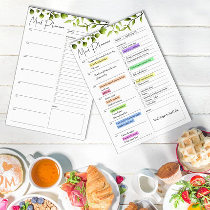 2 PCS Weekly Meal Planner Magnetic for Fridge 8.3x5.5”, Undated and Grocery List Tearable Shopping List, Menu Plan - 50 Pages/Book