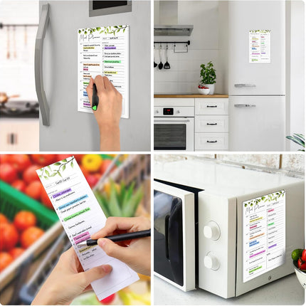 2 PCS Weekly Meal Planner Magnetic for Fridge 8.3x5.5”, Undated and Grocery List Tearable Shopping List, Menu Plan - 50 Pages/Book