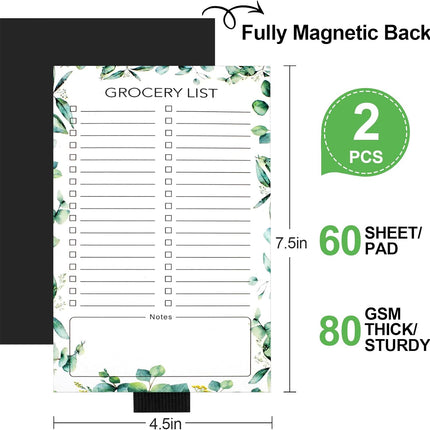 2 PCS Magnetic Grocery List Pads for Fridge, 4.5x7.5 Inches Note Pad Magnet Refridge, Magnetics Notepads, Shopping Lists, 60 Pages Per Notepad -