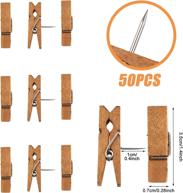 50 PCS Push Pin with Wooden Clips Durable Pins Decorative Pushpins Tacks Thumbtacks for Cork – product detail