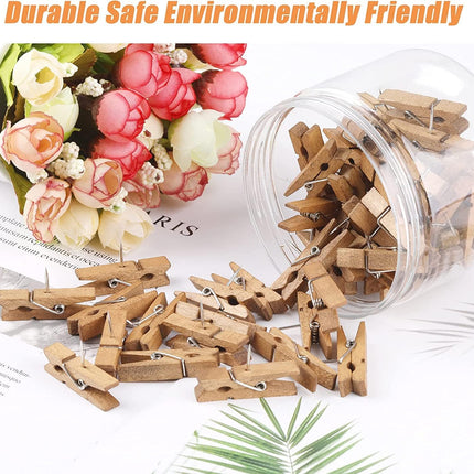 50 PCS Push Pin with Wooden Clips, Durable Pins, Decorative Pushpins Tacks Thumbtacks, for Cork Board Artworks Notes Photos, Craft Projects, Offices and Homes Brown -
