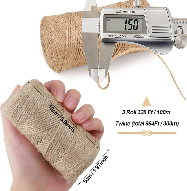 984 FT Natural Jute Twine 3ply Thin Ribbon Hemp Twine for Gardening Plant Gift Wrapping Art Wedding – product detail
