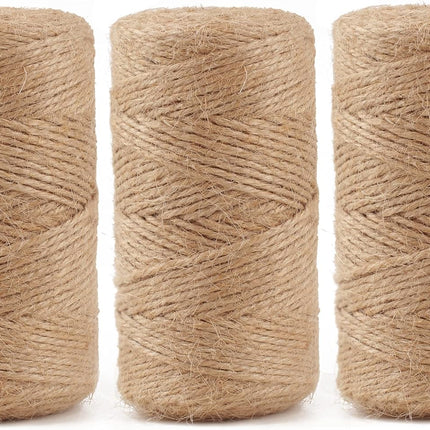 984 FT Natural Jute Twine, 3ply Thin Ribbon Hemp Twine for Gardening, Plant, Gift Wrapping, Art, Wedding Decoration, Packing, Bulk (3 Roll) - (3p)