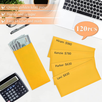Cash Envelopes-120 Envelopes Money Saving Challenge, 3.2x6.6inch for Cash, Brown Kraft Paper Envelopes, Budgeting, Coins, Checks, Gift Cards & Tickets -