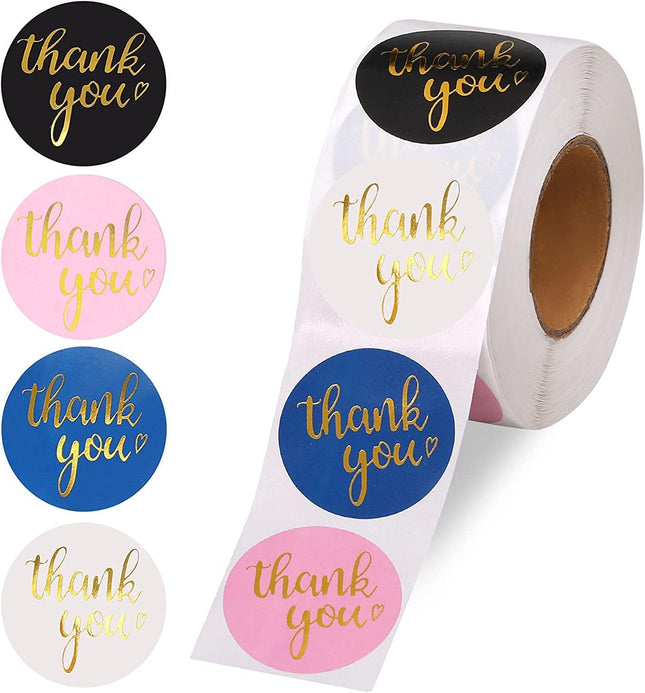 800Pcs Thank You Stickers 1.5 4-Color Roll for Small Business Adhesive Sticker Labels Round Business