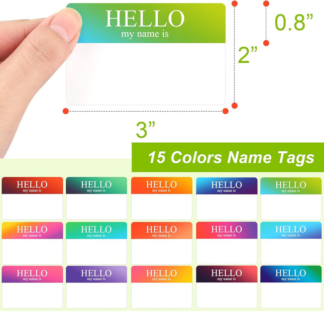 345 Pcs Name Tags Rainbow Sticker Hello My is Stickers 15 Color Tag for School Office Home (3 x2) – product detail