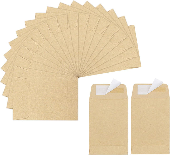 180 Pack Coin Envelopes 2.35 3.5 Brown Kraft Small Seed Packets Full-Flap Seal Mini for Office Home School