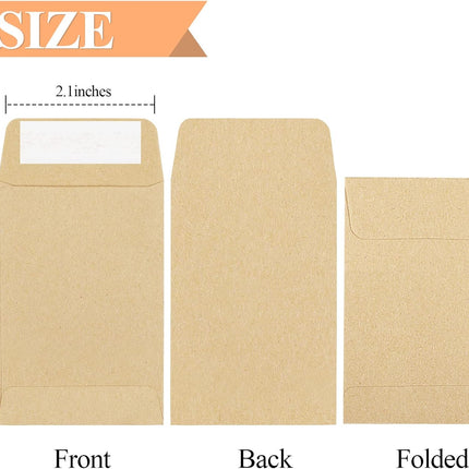 180 Pack Coin Envelopes 2.35"3.5", Brown Kraft Small Seed Packets, Full-Flap Seal Mini for Office, Home, School -