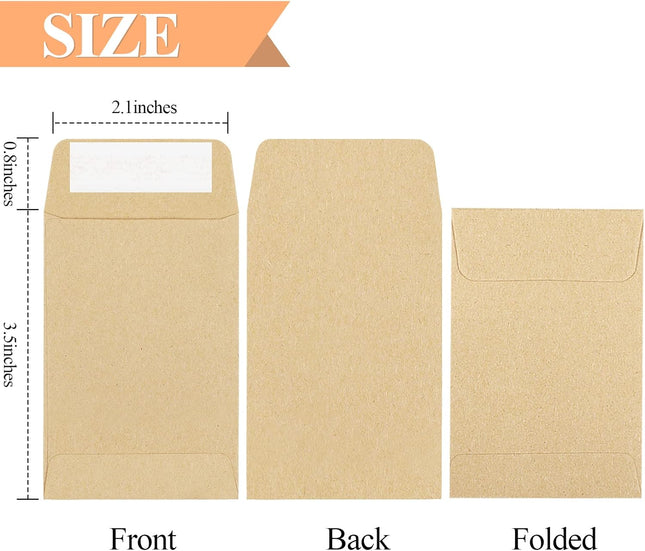 180 Pack Coin Envelopes 2.35 3.5 Brown Kraft Small Seed Packets Full-Flap Seal Mini for Office Home School – product detail