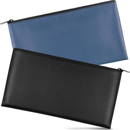 2 Pieces Money Bag,11x6.1 Inch Bags With Zipper for Cash, Bank Bag, Pouch, Holder Coins, Cosmetics, Bills, Tool 1 Black & Blue -