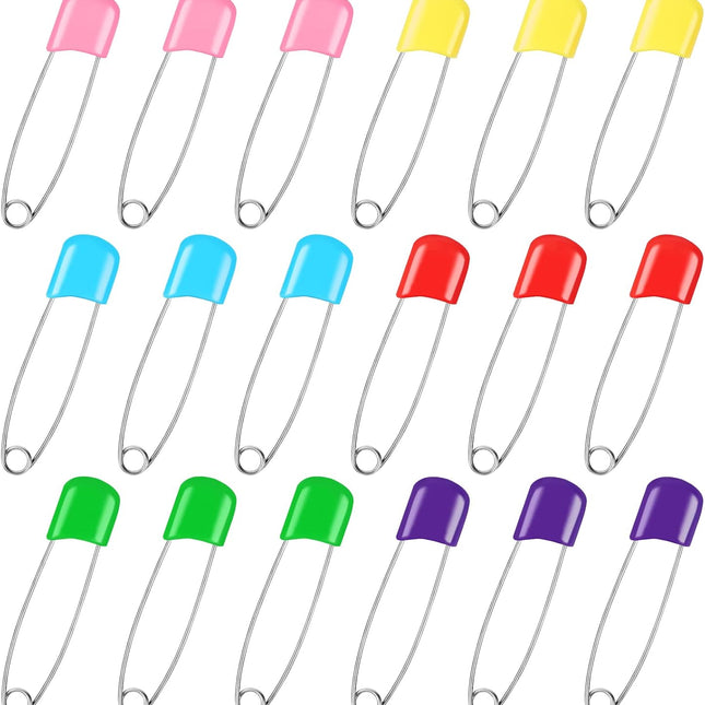100 Pcs Diaper Pins, Baby Safety Pins for Cloth Diapers, Heavy Duty, Stainless Steel, ABS Plastic, Colorful (Red, Yellow, Pink, Blue, Green, Purple), 2.2in, Safe Locking Closures Multicolored -