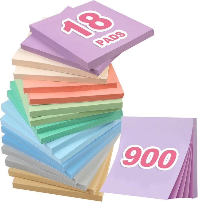 18 Pads Sticky Notes 3x3 Aesthetic 9 Colors of Neutral Notes for Office School Home Desks and More 50