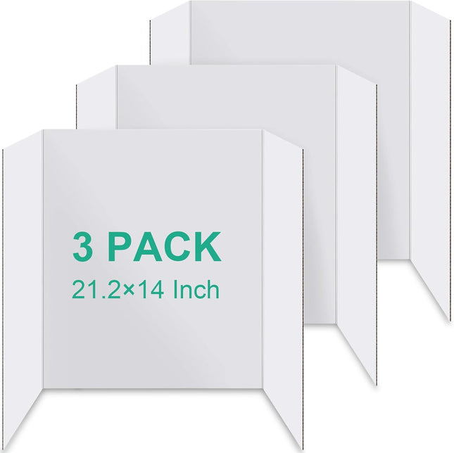 3PCS Trifold Poster Board 21 x 14 Inch tri fold Boards White Corrugated Project Boards V1259-DP01-A-4702