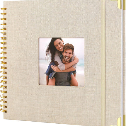 Scrap Book Album 80 Pages, 8 x Inch Hardcover Linen Cover Memory Book, DIY Scrapbook Photo for Wedding, Anniversary Family, Handicraft Projects (Beige) -