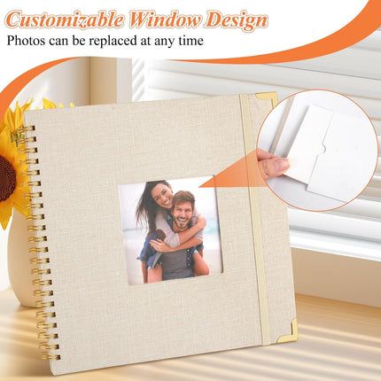 Scrap Book Album 80 Pages, 8 x Inch Hardcover Linen Cover Memory Book, DIY Scrapbook Photo for Wedding, Anniversary Family, Handicraft Projects (Beige) -