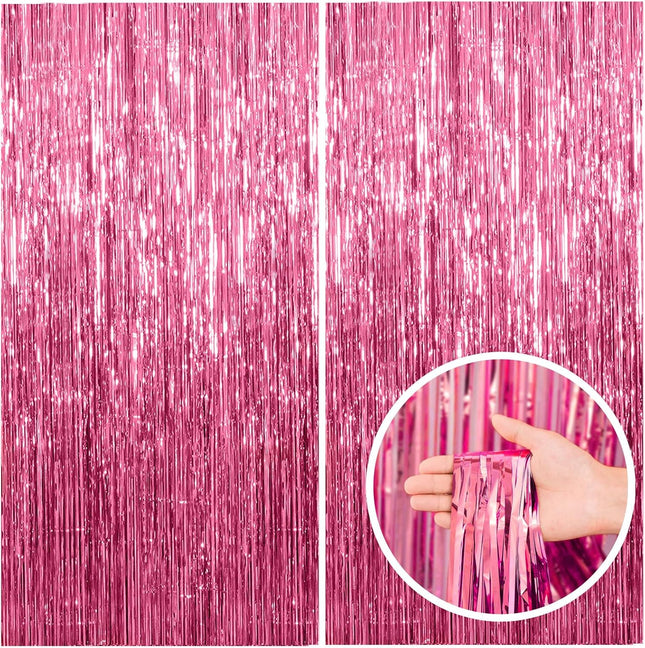 2 Pack Pink Backdrop Party Decorations Tinsel Curtain Foil Fringe Birthday Photo Booth Streamer Theme (Pack