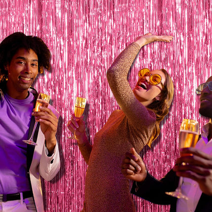 2 Pack Pink Backdrop Party Decorations Tinsel Curtain Foil Fringe Birthday Photo Booth Streamer Theme Bachelorette Graduation Decor 39.4"W x 78.7"L (Pack of 2)