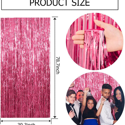 2 Pack Pink Backdrop Party Decorations Tinsel Curtain Foil Fringe Birthday Photo Booth Streamer Theme Bachelorette Graduation Decor 39.4"W x 78.7"L (Pack of 2)