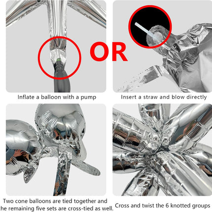 60Pcs Silver Star Balloons Birthday Decorations Explosion Mylar 12 Spike Balloon Large Foil Prom for Wedding Anniversary Christmas New Year Eve Party Backdrops Supplies -