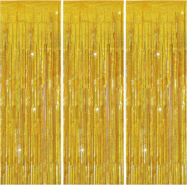 3 Pack Gold Backdrop Birthday Decorations Foil Curtain Streamers Dance Party Photo Booth Props